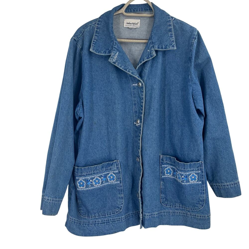 Vintage Jean Floral Embroidered Coat 90s Cottage Boho Western Women’s 2X